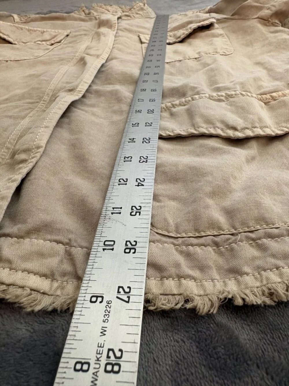 LOFT Women's Linen Blend Utility Jacket XL Beige Frayed Trim Military Safari